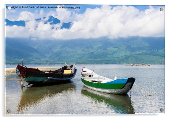 Boats on Lap An Lagoon Vietnam Acrylic by Pearl Bucknall