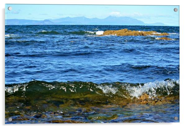 Wave breaking on beach at Dunure Acrylic by Allan Durward Photography