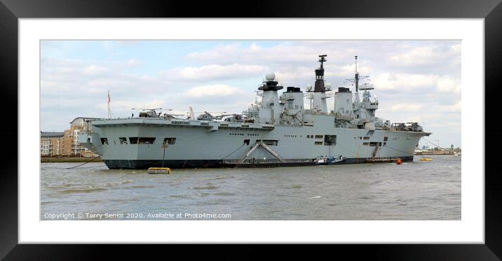 HMS Illustrious moored at Greenwich Quay on the River Thames Framed Mounted Print by Terry Senior