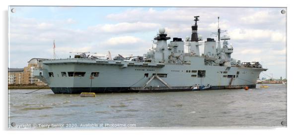 HMS Illustrious moored at Greenwich Quay on the River Thames Acrylic by Terry Senior