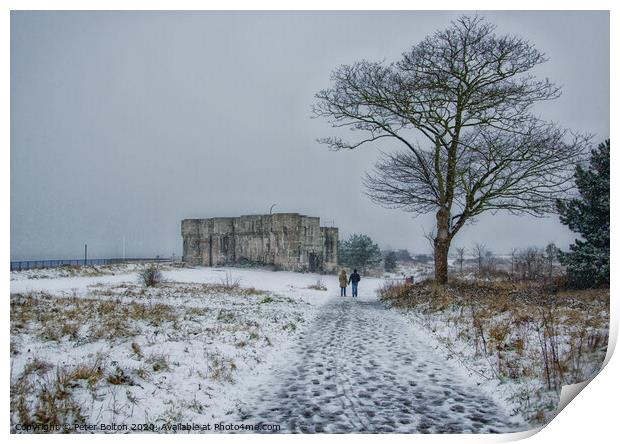 Winter scene at the Garrison, Shoeburyness, Essex, UK. Print by Peter Bolton