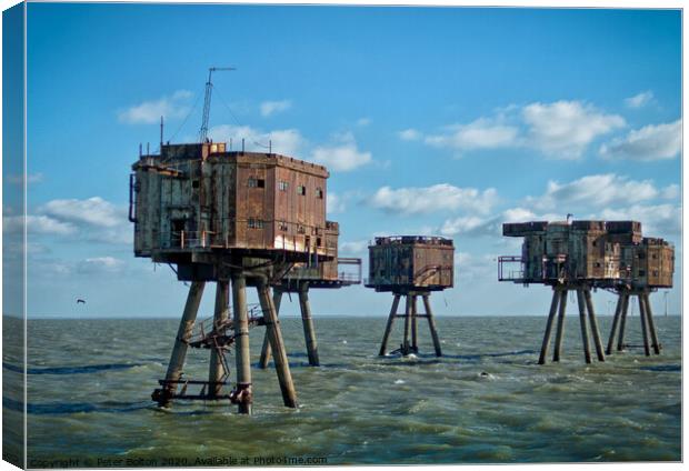 WWII Maunsell Forts at Red Sands, Thames Estuary,  Canvas Print by Peter Bolton