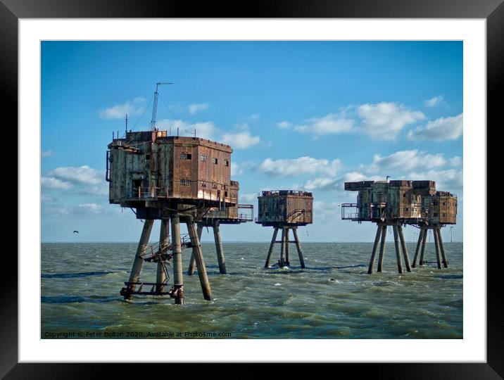 WWII Maunsell Forts at Red Sands, Thames Estuary, UK. Framed Mounted Print by Peter Bolton