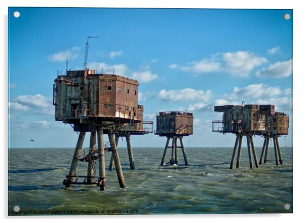 WWII Maunsell Forts at Red Sands, Thames Estuary,  Acrylic by Peter Bolton
