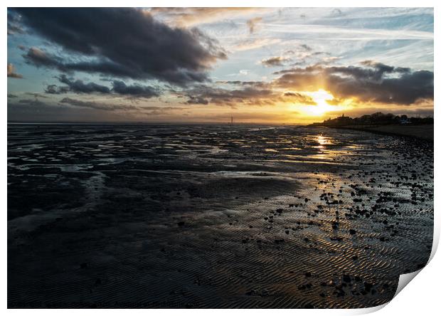 East Beach at sunset, Shoeburyness, Essex, UK. Print by Peter Bolton