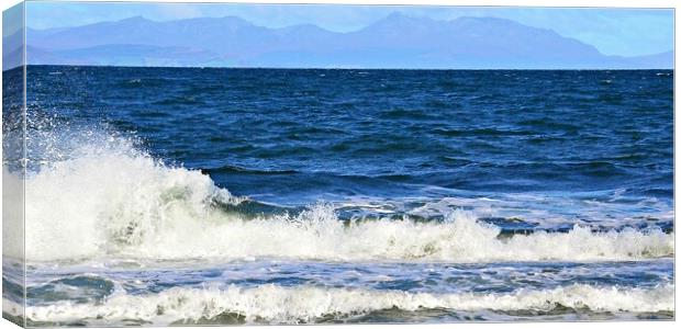 Arran beyond Firth of Clyde breaking waves Canvas Print by Allan Durward Photography