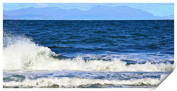 Arran beyond Firth of Clyde breaking waves Print by Allan Durward Photography
