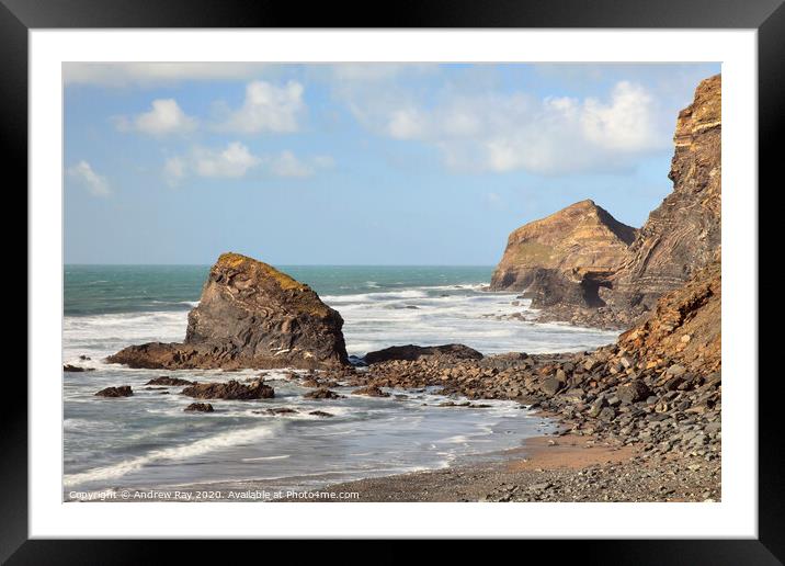 Strangles Beach (near Crackington Haven) Framed Mounted Print by Andrew Ray