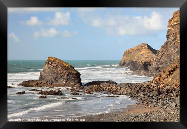 Strangles Beach (near Crackington Haven) Framed Print by Andrew Ray