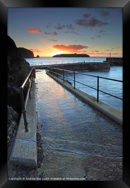 Sunset at Mullion Cove Framed Print by Andrew Ray