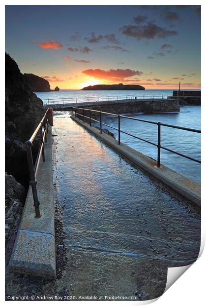 Sunset at Mullion Cove Print by Andrew Ray