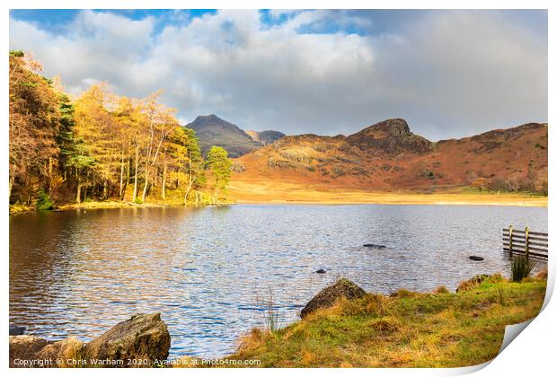 Lake District - Blea Tarn and the Langdale Pikes Print by Chris Warham