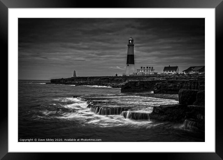 Portland bill Lighthouse Black and White Framed Mounted Print by Dave Sibley