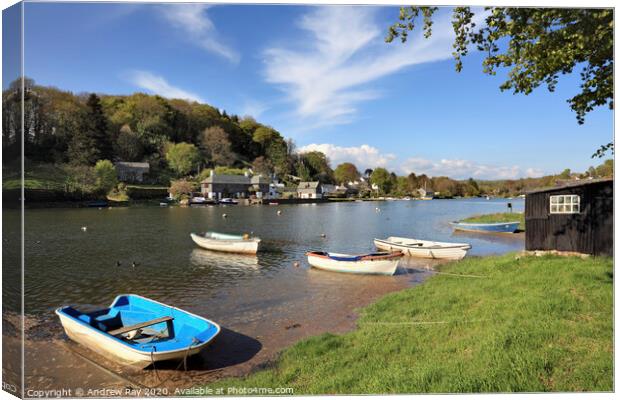 Boats at Lerryn Canvas Print by Andrew Ray