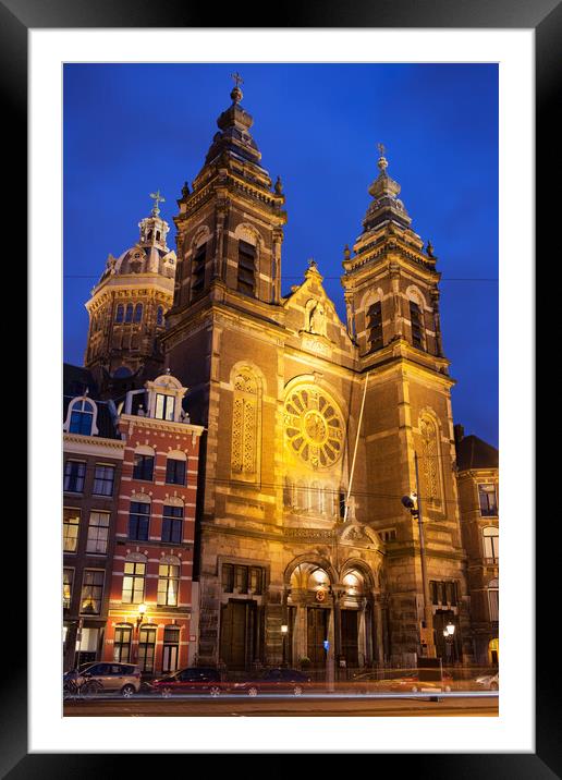 Saint Nicholas Church at Night in Amsterdam Framed Mounted Print by Artur Bogacki