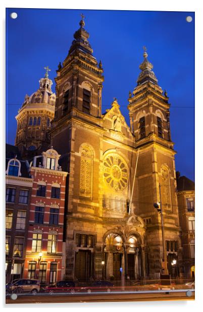 Saint Nicholas Church at Night in Amsterdam Acrylic by Artur Bogacki