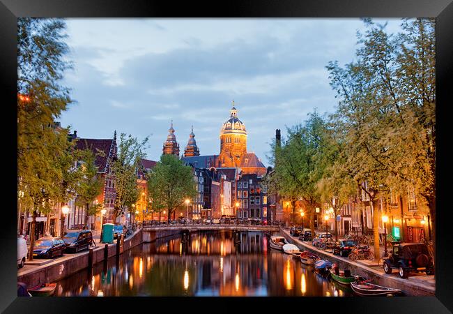 Amsterdam Red Light District in the Evening Framed Print by Artur Bogacki