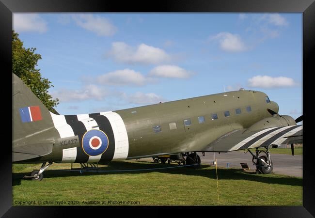 Dakota DC3 in D-Day Stripes Framed Print by chris hyde