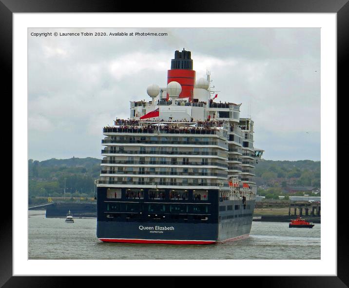 Cruise Liner Queen Elizabeth at Liverpool Framed Mounted Print by Laurence Tobin