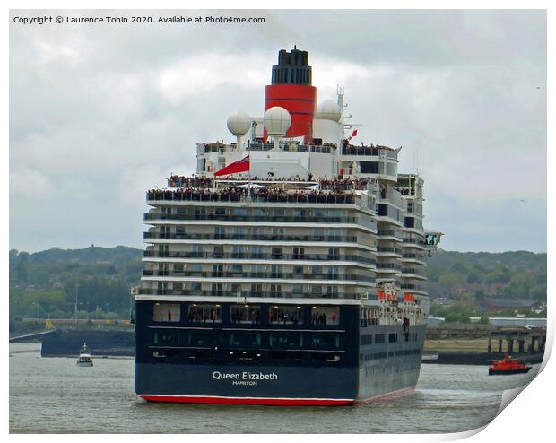 Cruise Liner Queen Elizabeth at Liverpool Print by Laurence Tobin