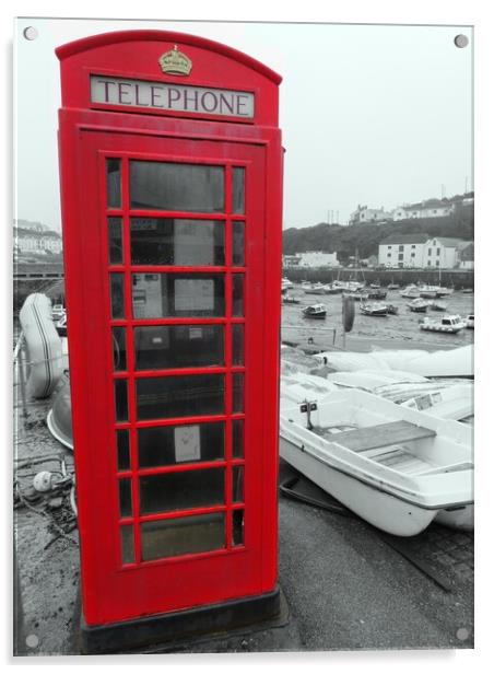 The Red Telephone Box Porthleven Cornwall  Acrylic by Beryl Curran