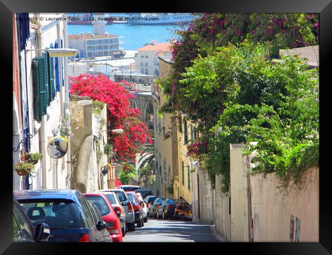 Narrow Hill Streets of Gibraltar Framed Print by Laurence Tobin