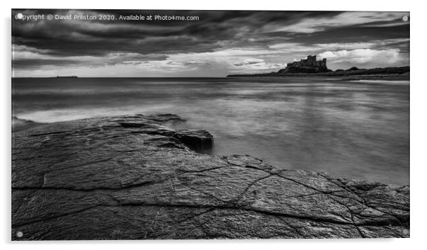 Bamburgh Castle view from Harkness Rocks Acrylic by David Preston