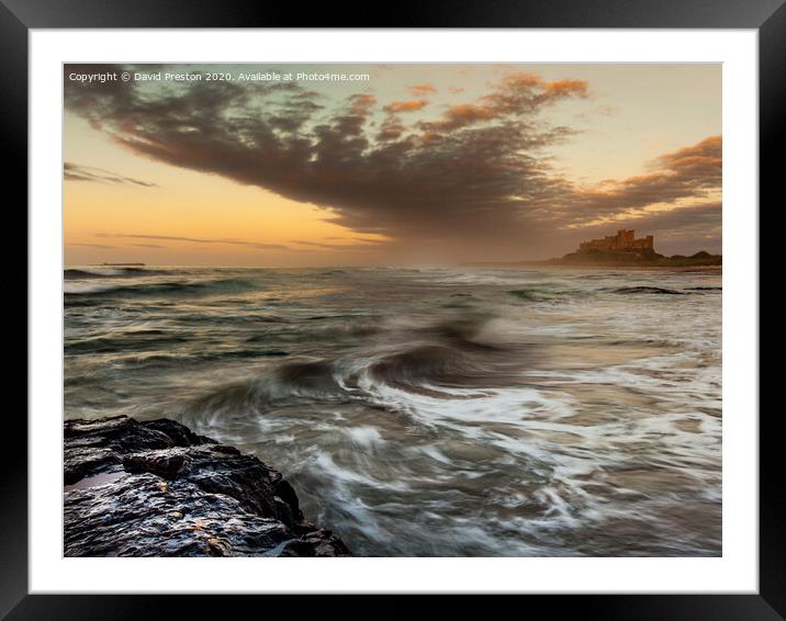 Sunrise at Bamburgh Castle, Bamburgh, Northumberla Framed Mounted Print by David Preston