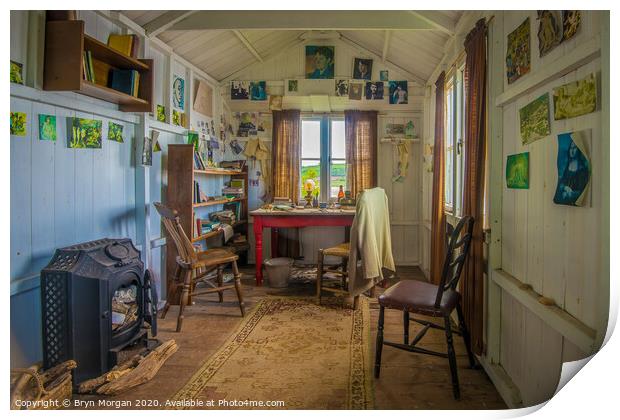 Dylan Thomas writing room filled with furniture and a fireplace Print by Bryn Morgan