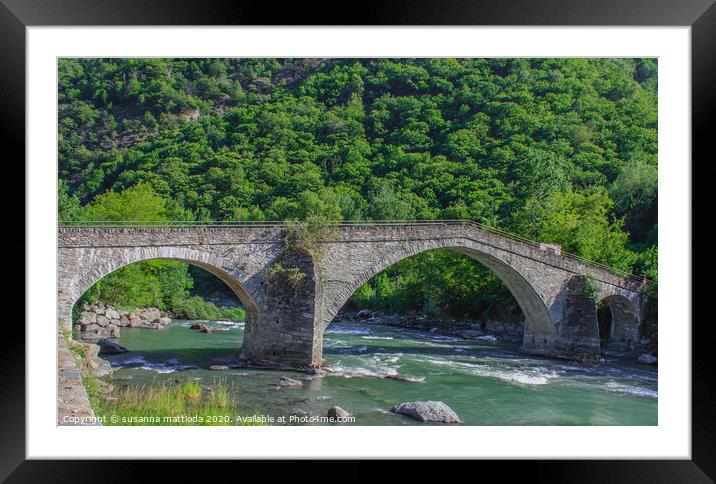  The medieval  bridge of Echallod in Arnad, Italy Framed Mounted Print by susanna mattioda