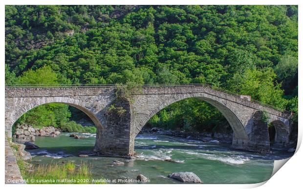  The medieval  bridge of Echallod in Arnad, Italy Print by susanna mattioda