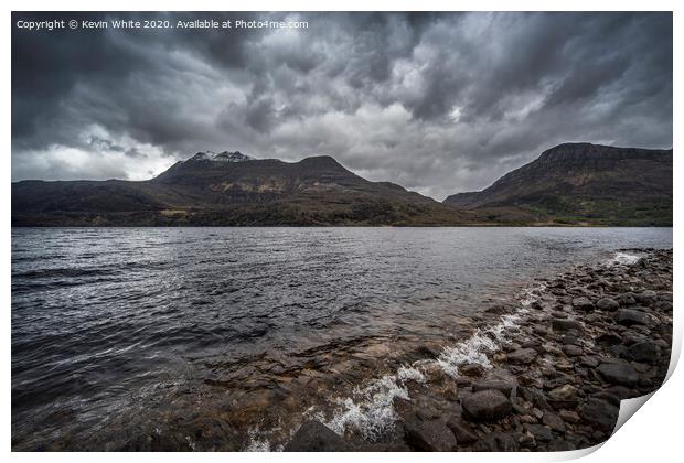 Storm clouds gather over Loch Maree Print by Kevin White