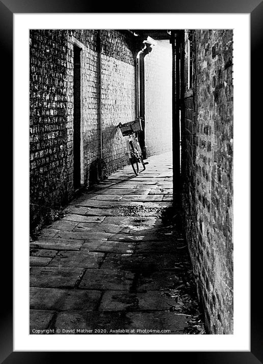 Cycle in the Alley Framed Mounted Print by David Mather