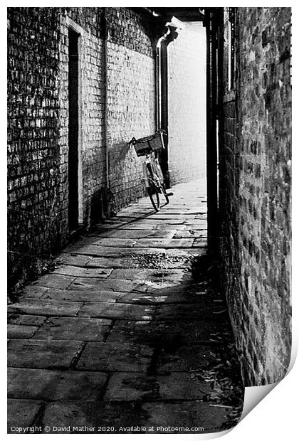 Cycle in the Alley Print by David Mather