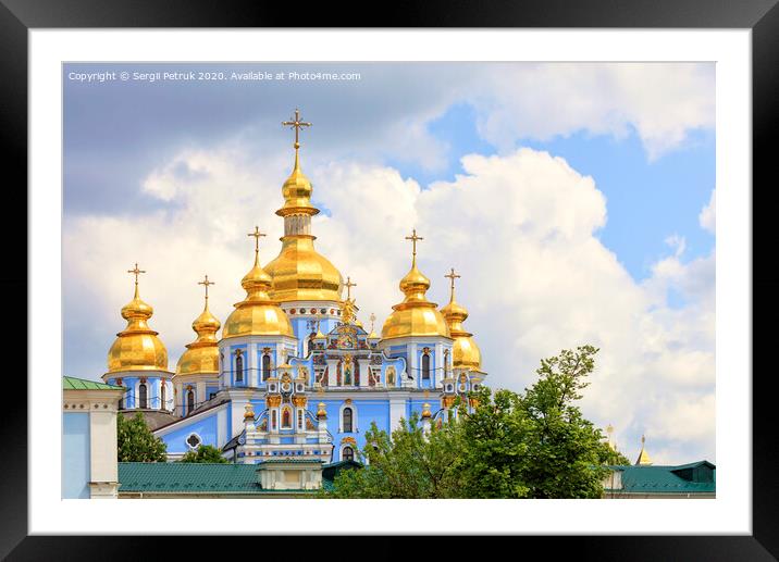The famous Golden-domed Michael's Cathedral in Kyiv in the spring against the blue cloudy sky Framed Mounted Print by Sergii Petruk