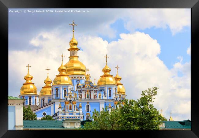 The famous Golden-domed Michael's Cathedral in Kyiv in the spring against the blue cloudy sky Framed Print by Sergii Petruk