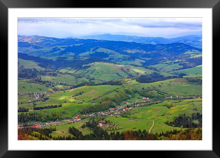 Beautiful landscape of the Carpathian mountains, Ukraine. View of the village from the top of the mountain. Framed Mounted Print by Sergii Petruk
