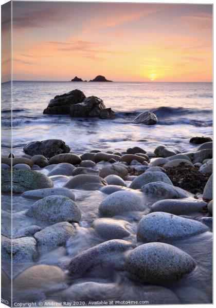 Boulder strewn steam (Porth Nanven) Canvas Print by Andrew Ray