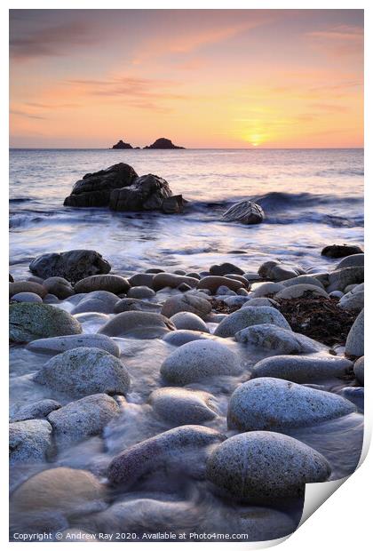 Boulder strewn steam (Porth Nanven) Print by Andrew Ray