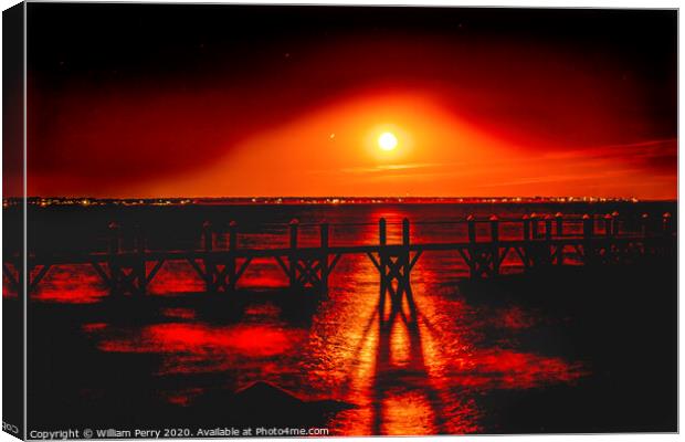 Colorful Red Moon Night Pier Padanaram Dartmouth Massachusetts Canvas Print by William Perry