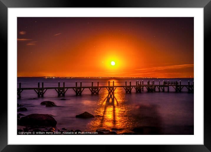 Moon Night Pier Padanaram Dartmouth Massachusetts Framed Mounted Print by William Perry