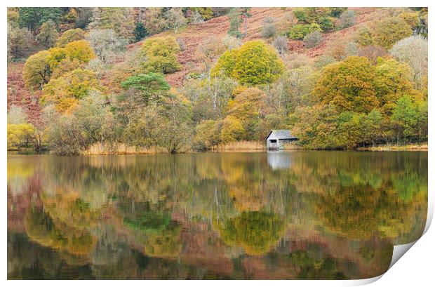 Autumn at Rydal Water Boathouse Print by CHRIS BARNARD