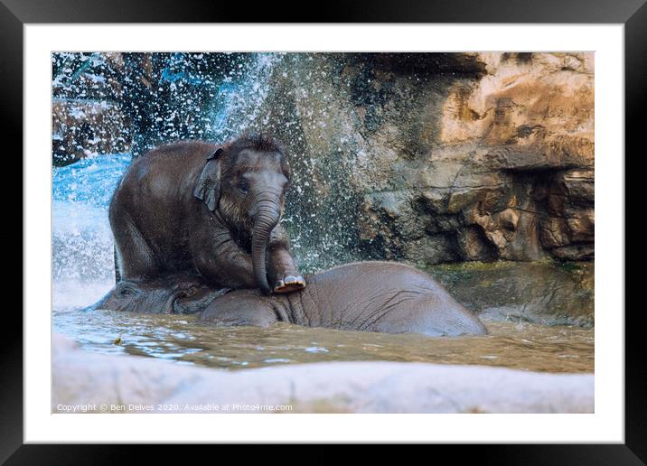 Sibling Bonding at the Waterfall Framed Mounted Print by Ben Delves