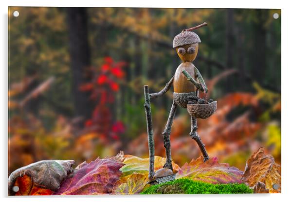 Little Acorn Man Walking with Basket Acrylic by Arterra 