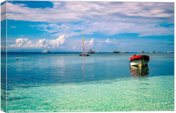 Boats moored off Panglao Island, Bohol in the Phil Canvas Print by Michael Shannon