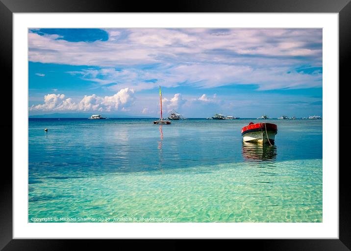 Boats moored off Panglao Island, Bohol in the Phil Framed Mounted Print by Michael Shannon