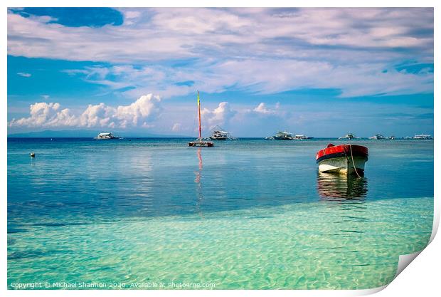 Boats moored off Panglao Island, Bohol in the Phil Print by Michael Shannon
