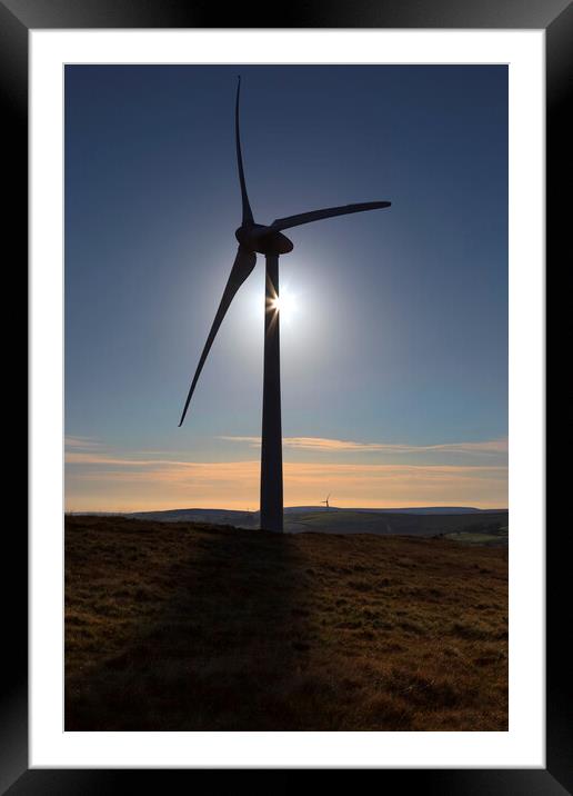 A wind turbine in Wales Framed Mounted Print by Leighton Collins