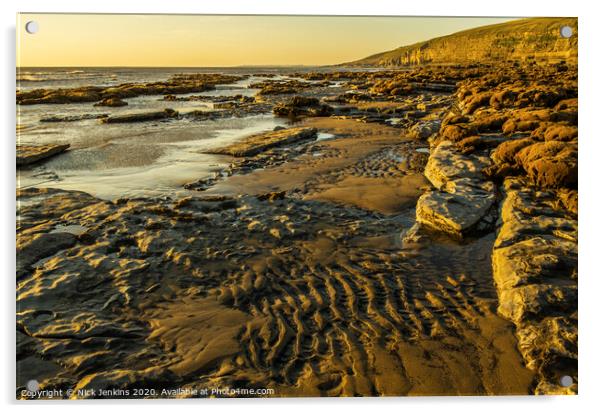 Dunraven Bay on a cold sunny Evening south wales Acrylic by Nick Jenkins