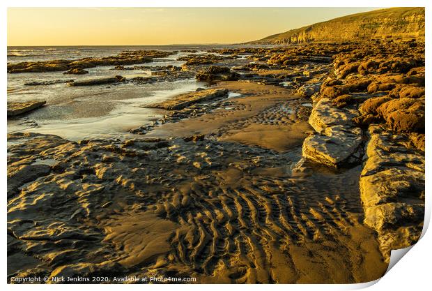 Dunraven Bay on a cold sunny Evening south wales Print by Nick Jenkins